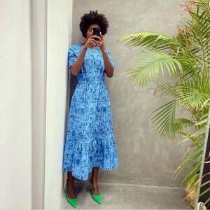 Never Fully Dressed Blue Scenery Rouched Dress 4